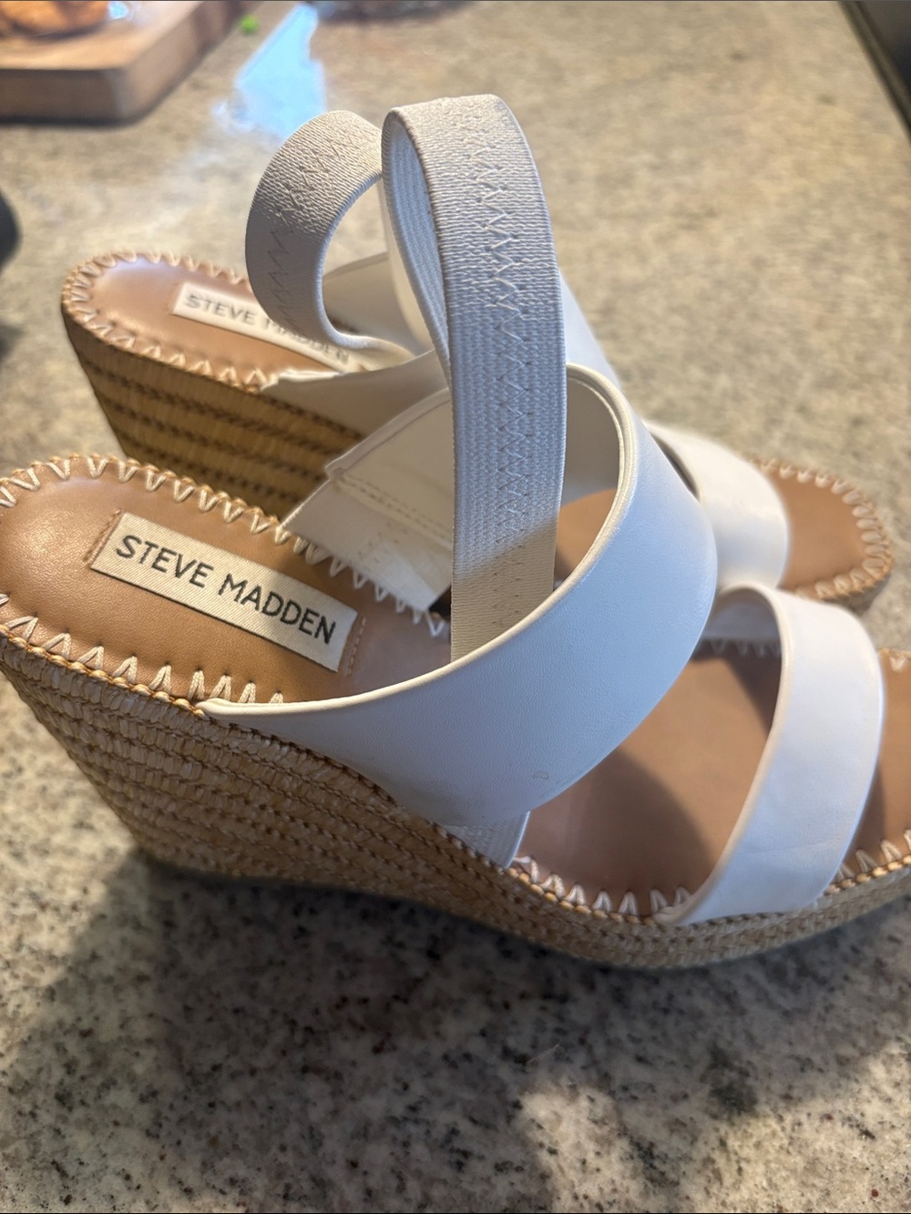 Steve Madden White Espadrille Wedge Sandals with Elastic Back Strap